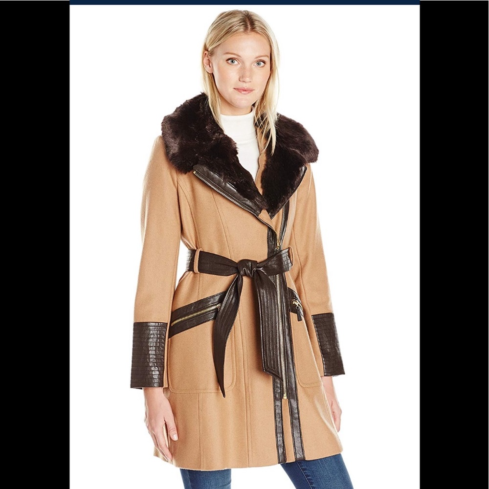 Via spiga Mid-Length BeltWool Fur Collar camel,NWT - Picture 3 of 5